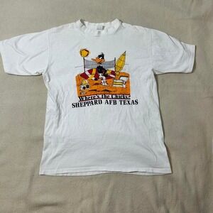 1980s Daffy Duck graphic tee - white with multi-coloured graphics tee warmer bro